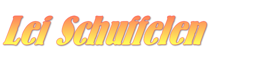 Oranje cursieve tekst “Lei Schuulichen” op zwarte achtergrond, met decoratieve letters en schaduw.