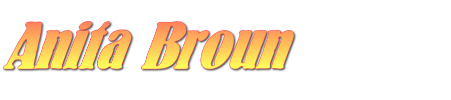 Oranje graffiti-achtige tekst “Anita Broun” op een zwarte achtergrond, met schaduweffect en afgeronde letters.